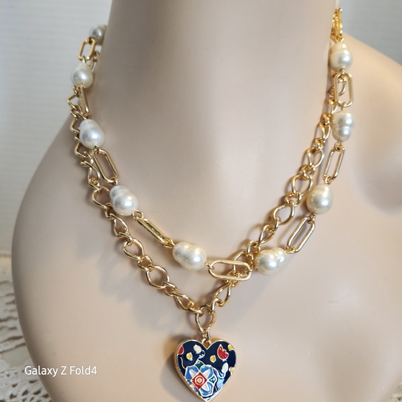Talbots Jewelry - Talbots Gold and Pearl Necklace with Heart Pendant